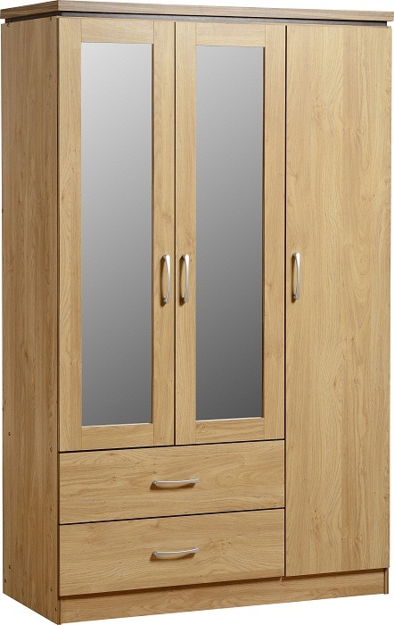 Charles 3 Door 2 Drawer Mirrored Wardrobe In Oak Effect Veneer - Click Image to Close